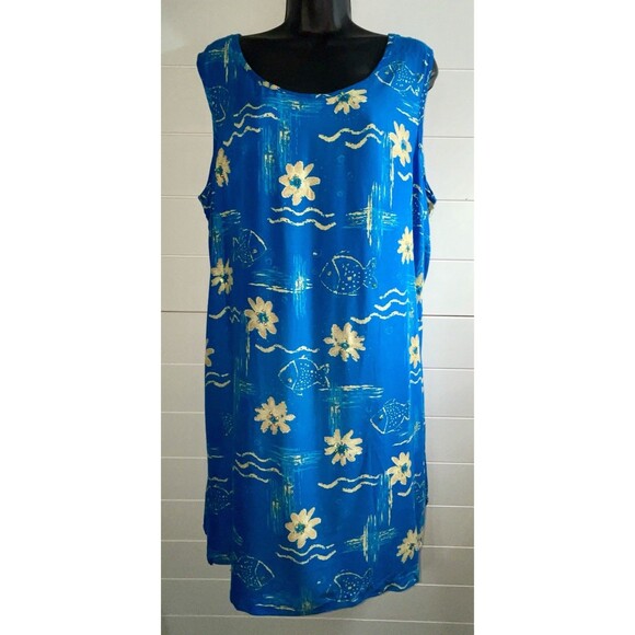 Hawaiian Mumu Dress Beach Y2K Large Womens Fish Sequin Tropical Coastal - Picture 8 of 14